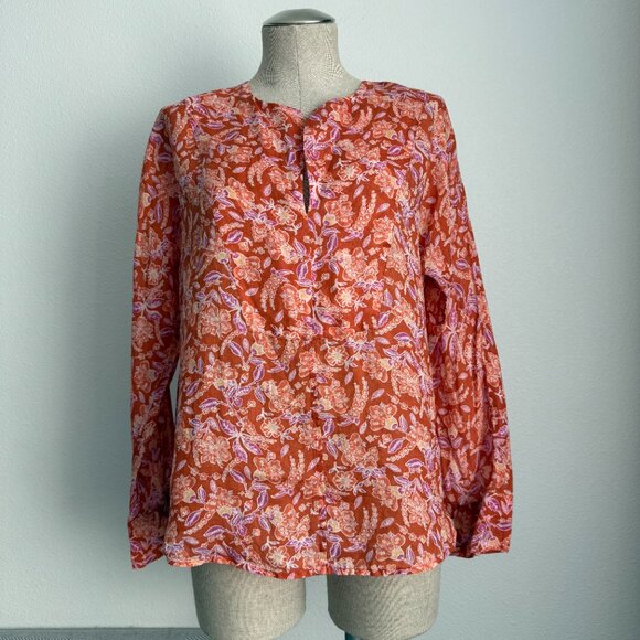 🌻 J.Crew Long-sleeve ramie tunic top in painted block print - Picture 3 of 10